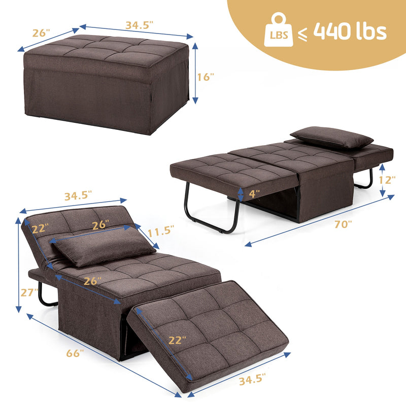 Sofa Bed 4 in 1 Multi-Function Convertible Sleeper Folding Ottoman Brown HV10023CF