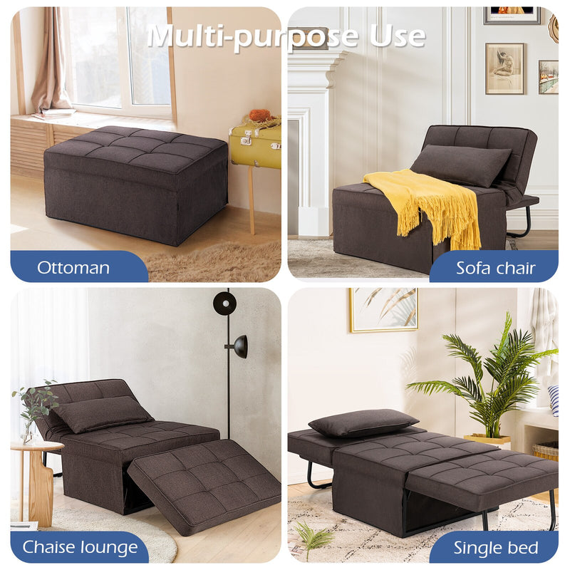 Sofa Bed 4 in 1 Multi-Function Convertible Sleeper Folding Ottoman Brown HV10023CF