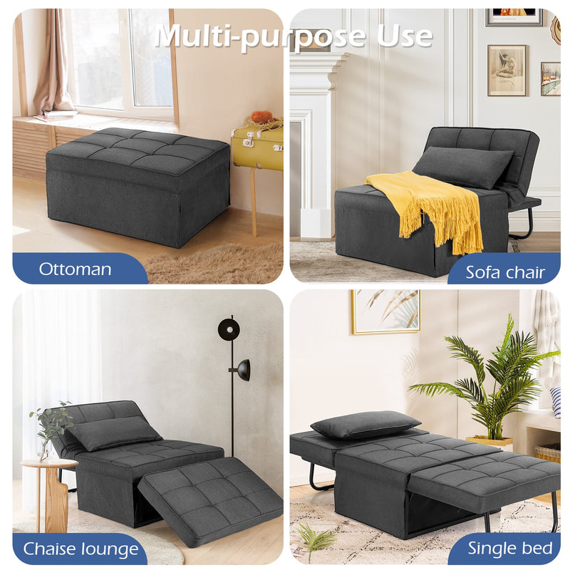 Sofa Bed 4 in 1 Multi-Function Convertible Sleeper Folding Ottoman Grey HV10023GR