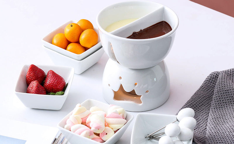 Mini Chocolate Fondue Set Two-layer Porcelain Tealight Cheese Fondue