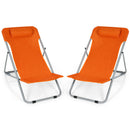 Set of 2 Beach Chair Portable 3-Position Lounge Chair w/Headrest Orange NP10014OR-2
