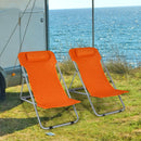 Set of 2 Beach Chair Portable 3-Position Lounge Chair w/Headrest Orange NP10014OR-2