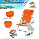 Set of 2 Beach Chair Portable 3-Position Lounge Chair w/Headrest Orange NP10014OR-2