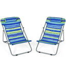 Set of 2 Beach Chair Portable 3-Position Lounge Chair w/ Headrest Blue NP10015BL-2