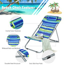 Set of 2 Beach Chair Portable 3-Position Lounge Chair w/ Headrest Blue NP10015BL-2