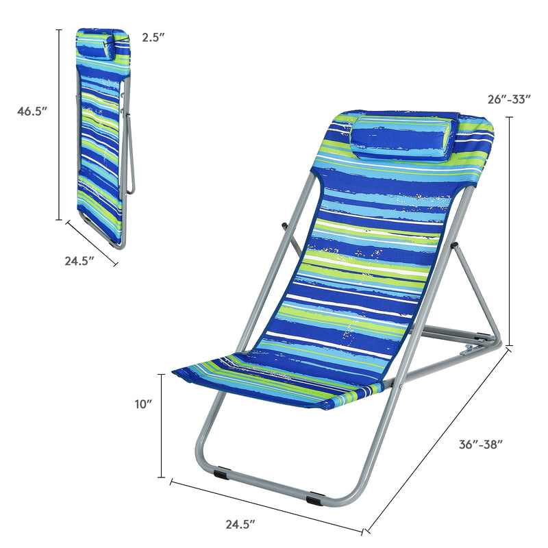 Set of 2 Beach Chair Portable 3-Position Lounge Chair w/ Headrest Blue NP10015BL-2