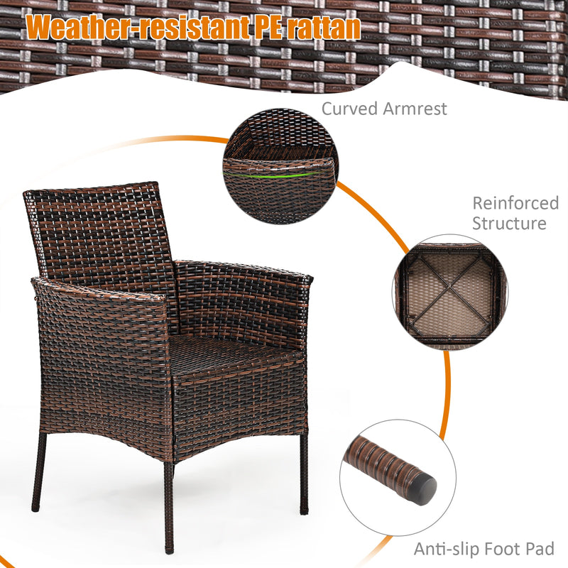 2 PCS Rattan Arm Dining Chair Cushioned Sofa Furniture Brown HW67786