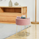 Velvet Ottoman Round Footrest Vanity Stool Extra Seat w/Metal Legs Pink JZ10004PK