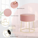 Velvet Ottoman Round Footrest Vanity Stool Extra Seat w/Metal Legs Pink JZ10004PK