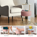 Velvet Ottoman Round Footrest Vanity Stool Extra Seat w/Metal Legs Pink JZ10004PK