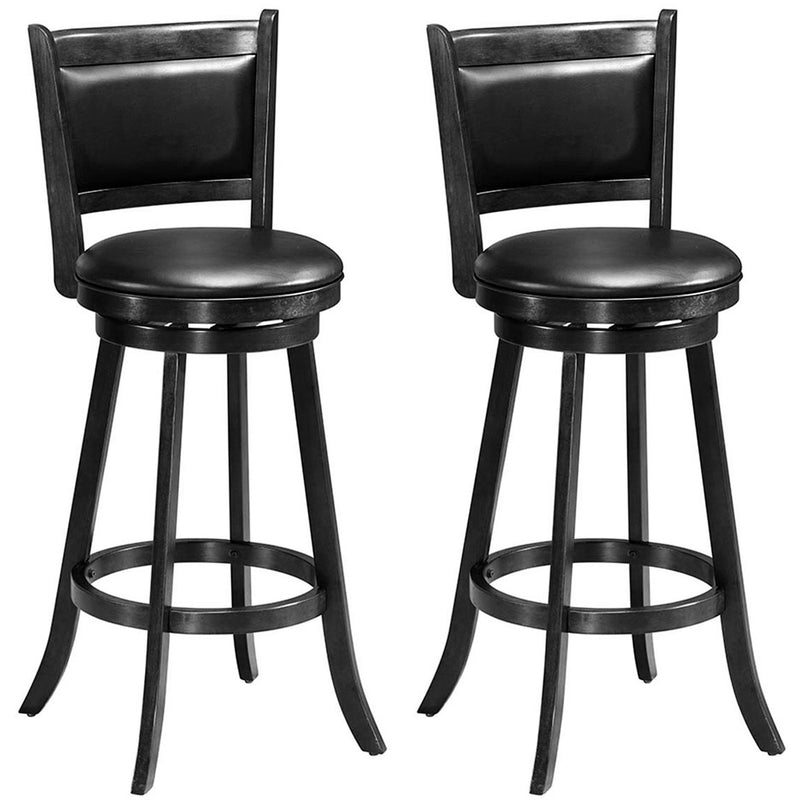 Set of 2 29" Swivel Bar Height Stool Wood Dining Chair Barstool Black HW58966BK