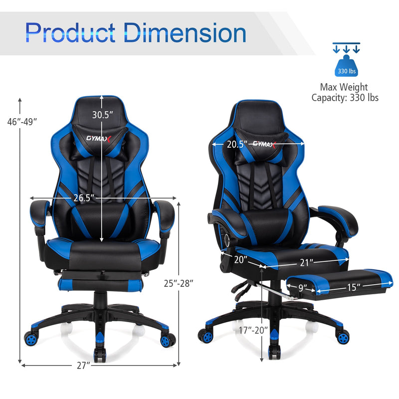 Gaming Chair Adjustable Swivel Office Computer Desk Chair w/Footrest Blue