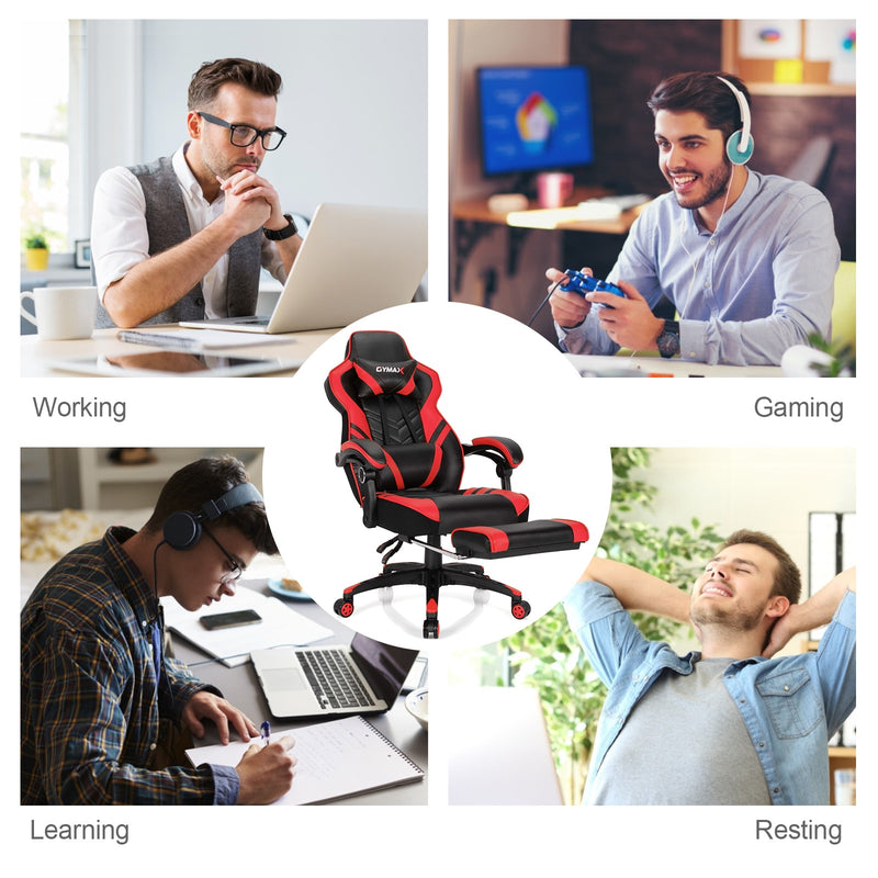 Gaming Chair Adjustable Swivel Office Computer Desk Chair w/Footrest Red