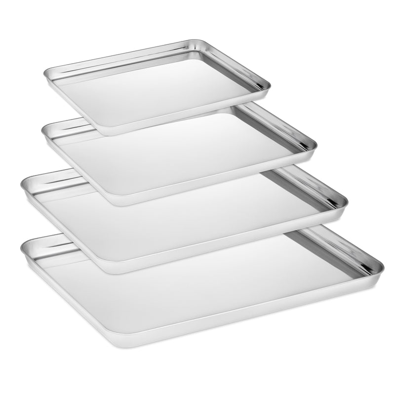 4-pieces Stainless Steel Baking Tray Pans Non-Stick Sheet,Mirror Finish&Rust Free