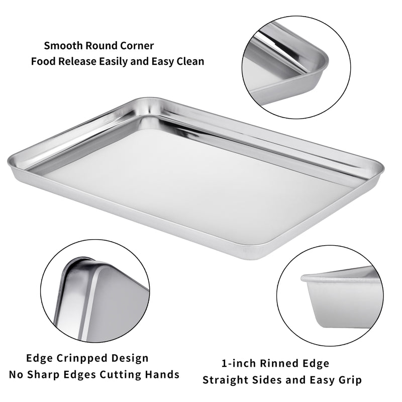 4-pieces Stainless Steel Baking Tray Pans Non-Stick Sheet,Mirror Finish&Rust Free