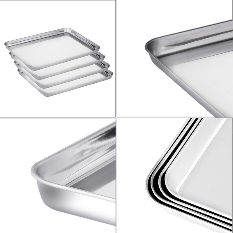 4-pieces Stainless Steel Baking Tray Pans Non-Stick Sheet,Mirror Finish&Rust Free