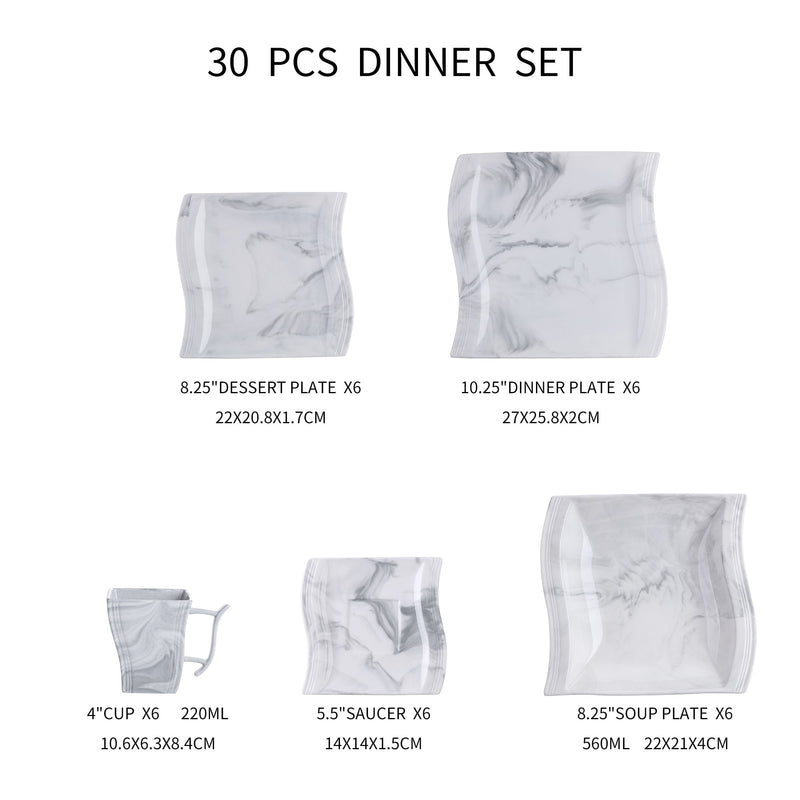 36-Piece Marble Grey Porcelain Dinner Set