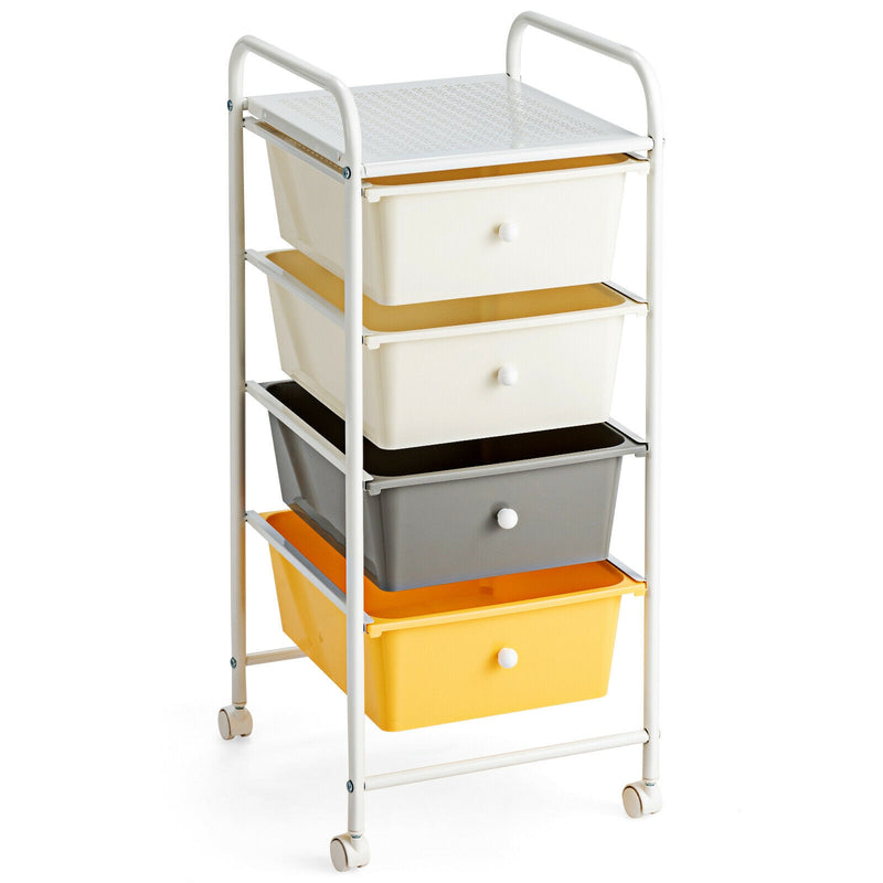 4-Drawer Cart Storage Bin Organizer Rolling w/Plastic Drawers Yellow HW55240YE