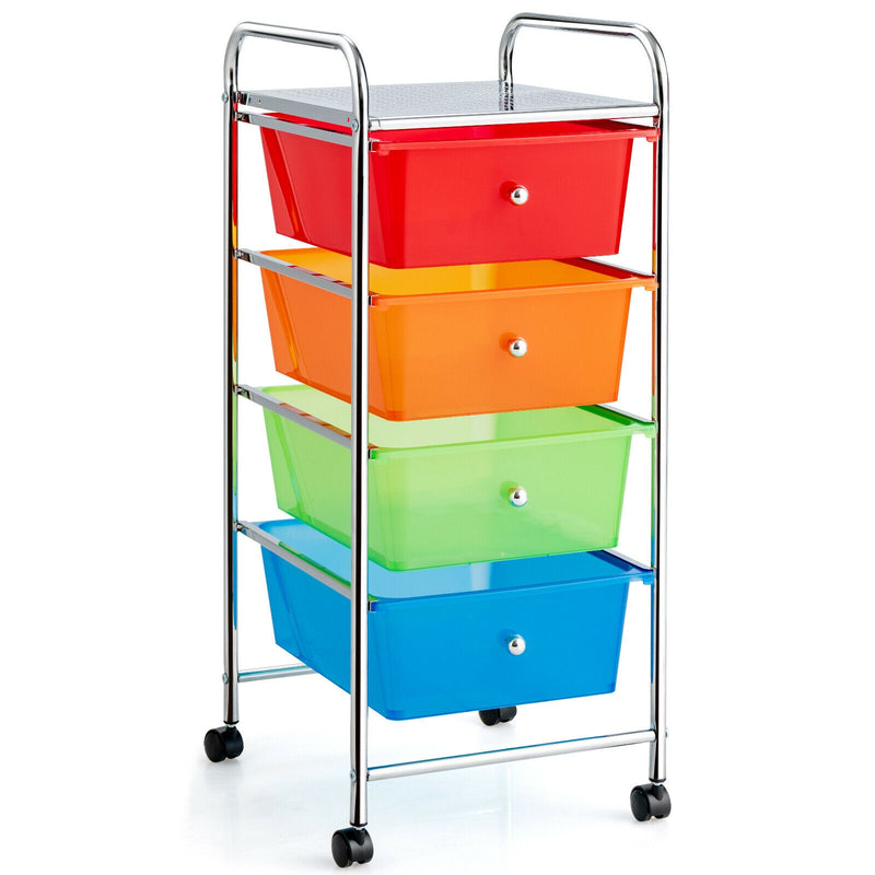 4-Drawer Cart Storage Bin Organizer Rolling w/Plastic Drawers Rainbow HW55240RB