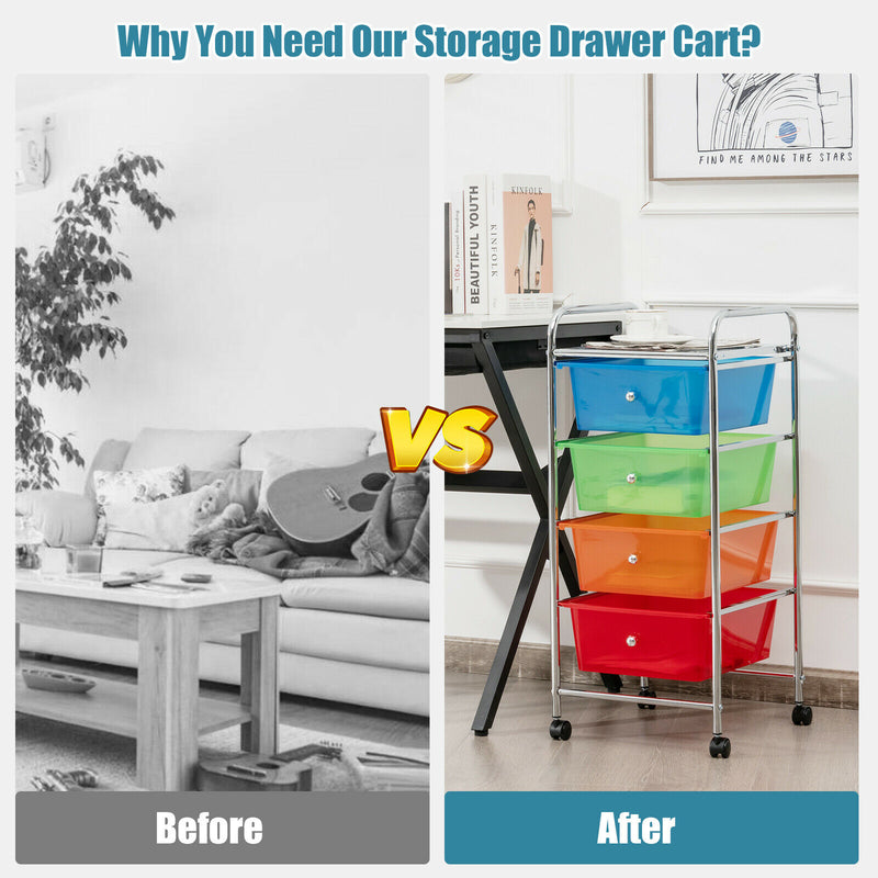 4-Drawer Cart Storage Bin Organizer Rolling w/Plastic Drawers Rainbow HW55240RB