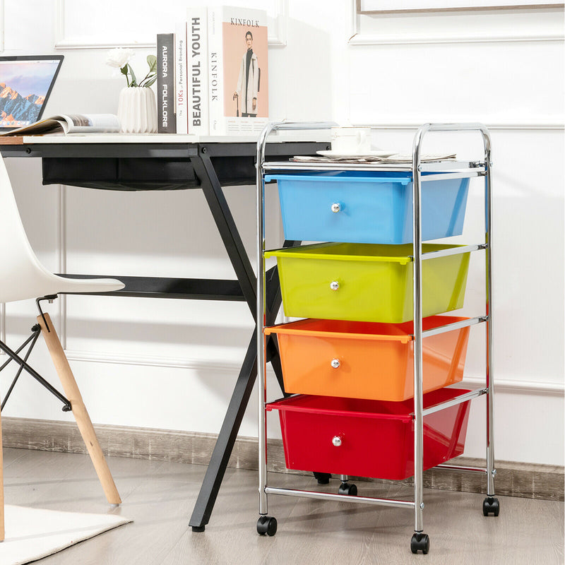 4-Drawer Cart Storage Bin Organizer Rolling w/Plastic Drawers Multicolor HW55240MT