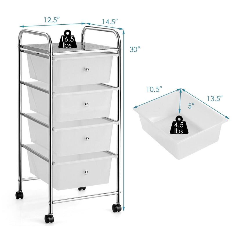 4-Drawer Cart Storage Bin Organizer Rolling w/Plastic Drawers Clear HW55240CL