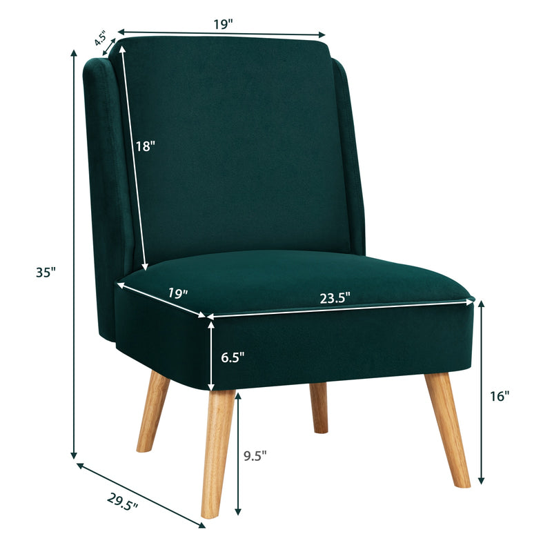 Armless Accent Chair Velvet Living Room Chair w/ Rubber Wood Legs Green HW67580GN