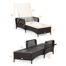 PE Rattan Chaise Lounge Chair Armrest Recliner Adjustable Pillow HW67778