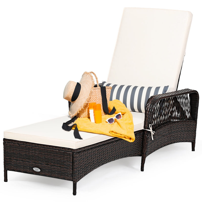 PE Rattan Chaise Lounge Chair Armrest Recliner Adjustable Pillow HW67778