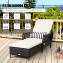 PE Rattan Chaise Lounge Chair Armrest Recliner Adjustable Pillow HW67778