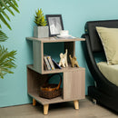 2 PCS Nightstand Set Modern Side End Table Wood Legs Storage Shelf Grey