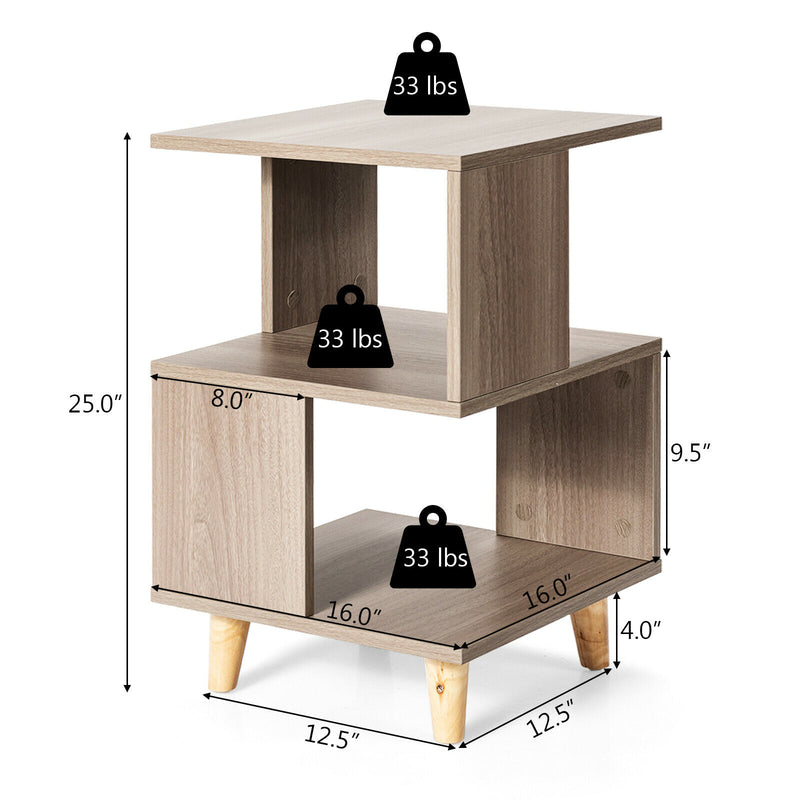 2 PCS Nightstand Set Modern Side End Table Wood Legs Storage Shelf Grey