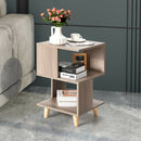 2 PCS Nightstand Set Modern Side End Table Wood Legs Storage Shelf Grey