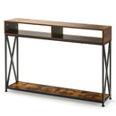 Console Table with Open Shelf and Storage Compartments Steel Frame Brown HV10016CF