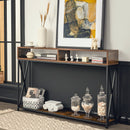 Console Table with Open Shelf and Storage Compartments Steel Frame Brown HV10016CF