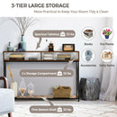 Console Table with Open Shelf and Storage Compartments Steel Frame Brown HV10016CF