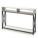Console Table with Open Shelf and Storage Compartments Steel Frame White HV10016WH