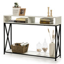 Console Table with Open Shelf and Storage Compartments Steel Frame White HV10016WH
