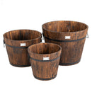 Costway 3 pcs Wooden Planter Barrel Set Decorative Flower Bed Multiple Size HZ10007