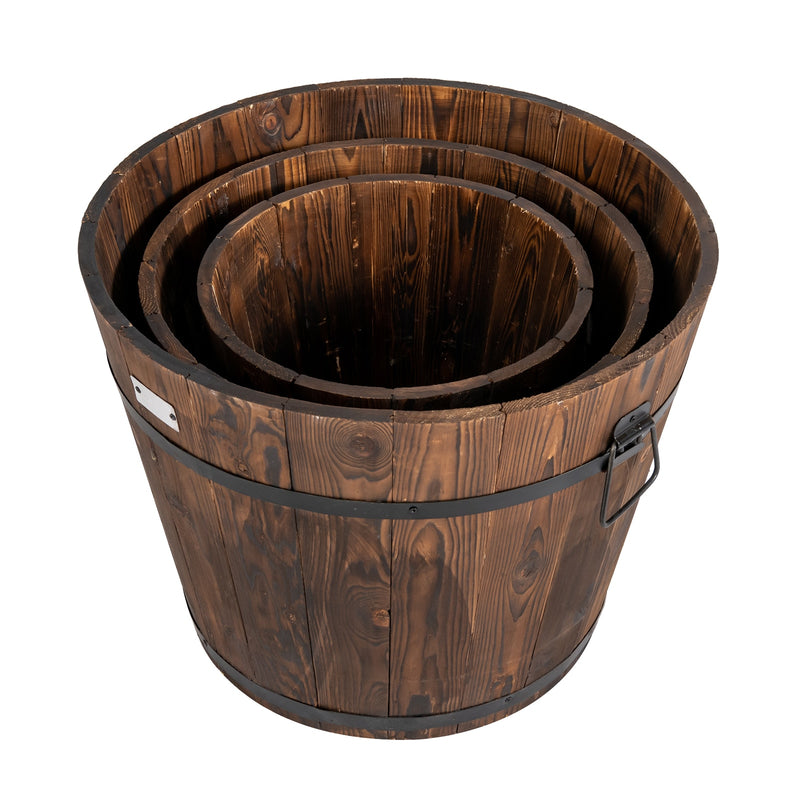 3 pcs Wooden Planter Barrel Set Decorative Flower Bed Multiple Size HZ10007