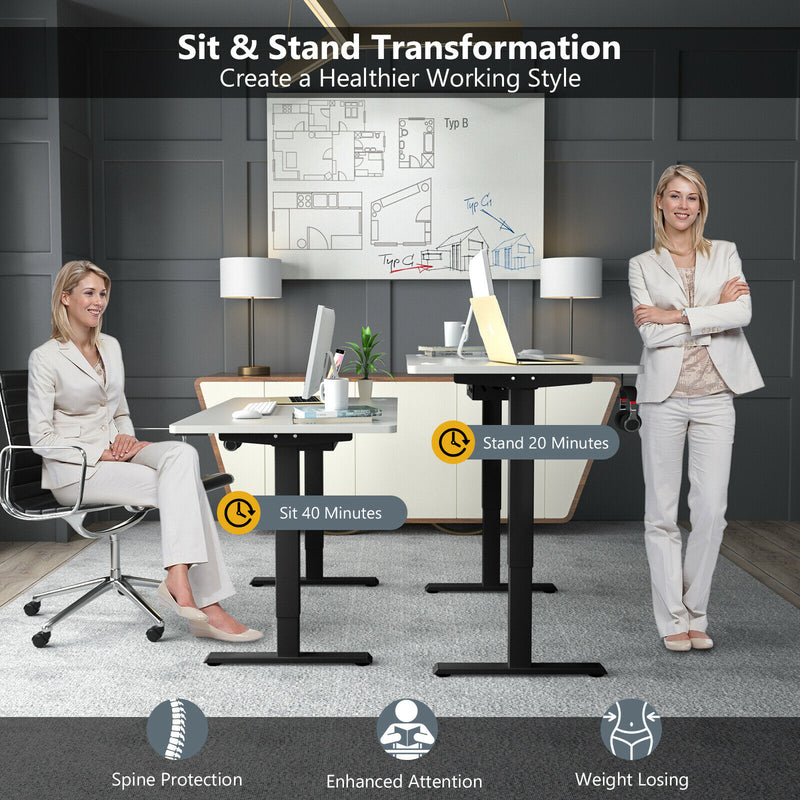 Electric Standing Desk Sit Stand Height Adjustable Dual Motor Black HW67380US-BK+HW68157WH-M