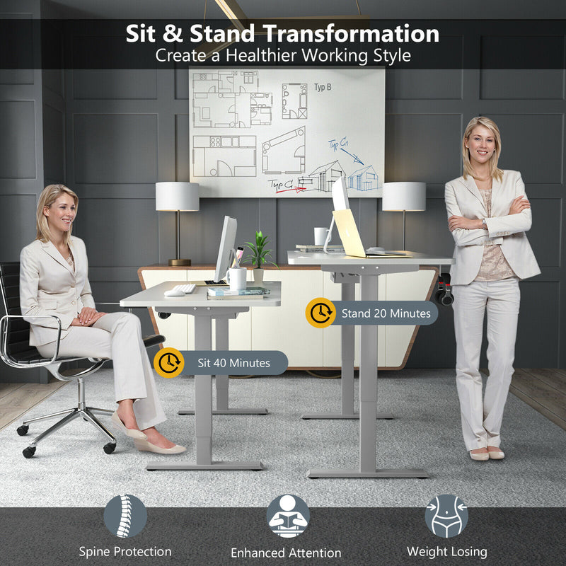 Electric Standing Desk Sit Stand Height Adjustable Dual Motor Grey HW67380US-GR+HW68157WH-M