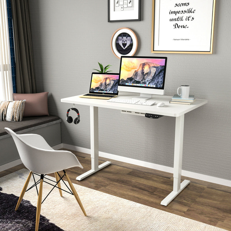 Electric Standing Desk Sit Stand Height Adjustable Dual Motor White HW67380US-WH+HW68157WH-M