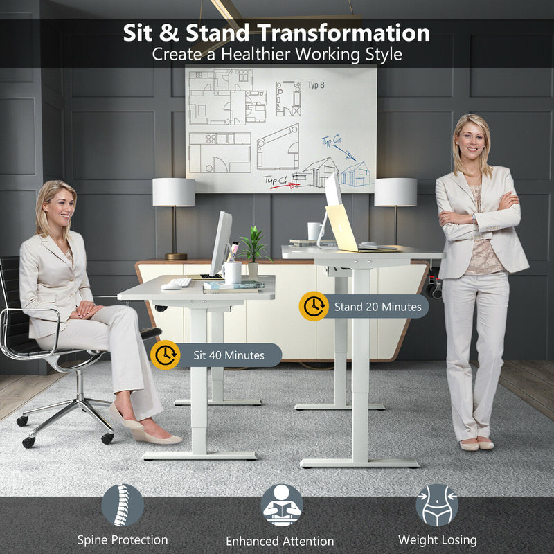Electric Standing Desk Sit Stand Height Adjustable Dual Motor White HW67380US-WH+HW68157WH-M