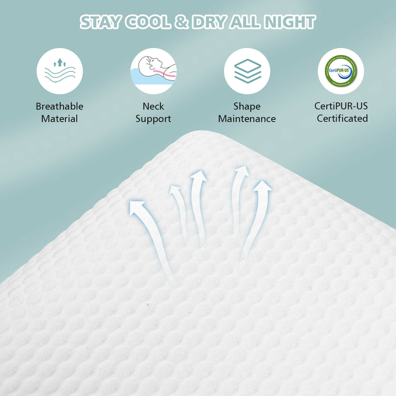 Memory Foam Bed Pillow Sleeping Ventilated Cooling Zippered Pillowcase HU10006