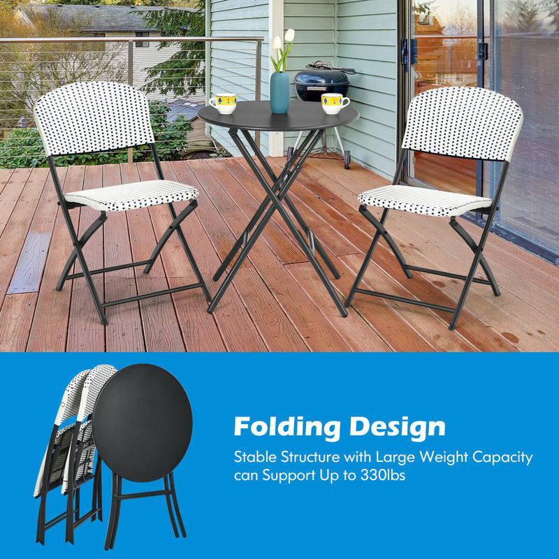 3PCS Patio Rattan Bistro Set Folding Table Chairs Garden Deck NP10072