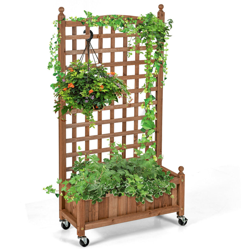 50in Wood Planter Box w/Trellis Mobile Raised Bed for Climbing Plant GT3703