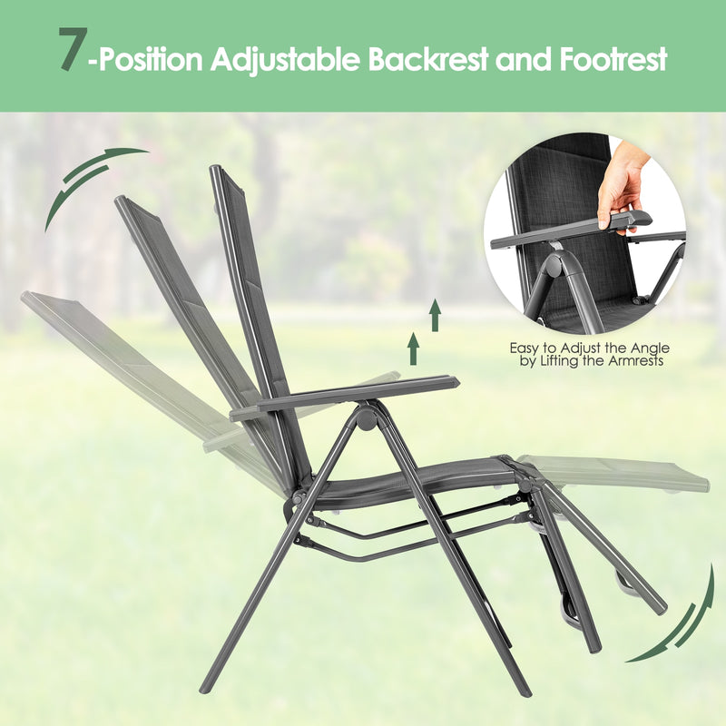 Outdoor Foldable Reclining Padded Chair Aluminum Frame Adjustable NP10103GR