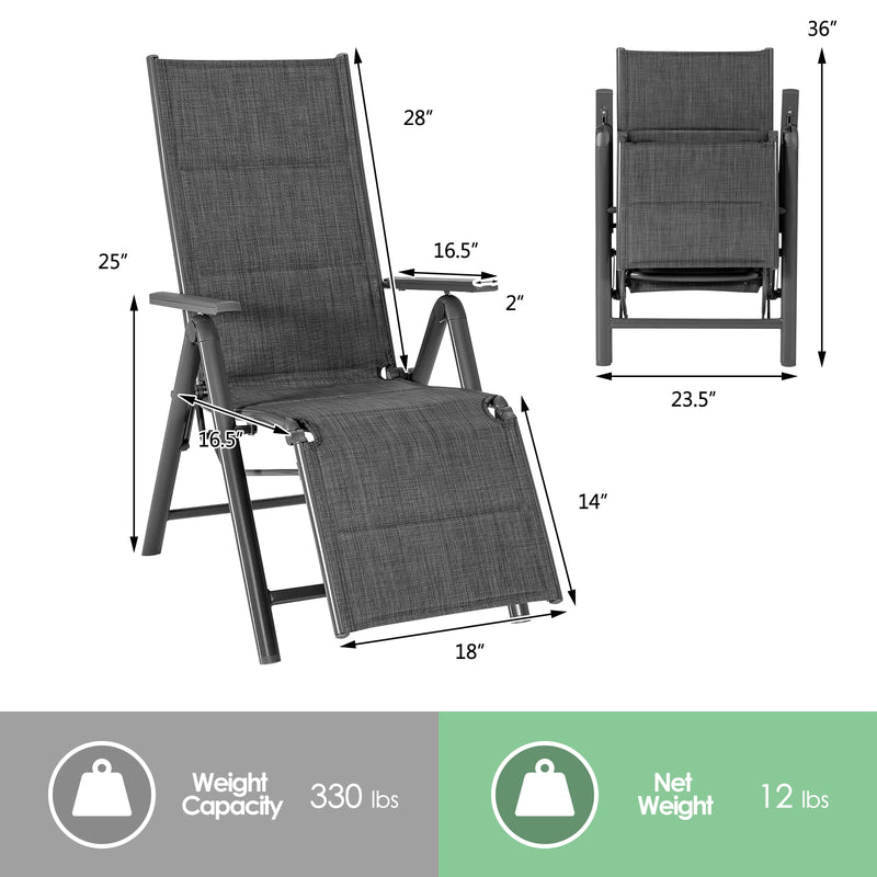 Outdoor Foldable Reclining Padded Chair Aluminum Frame Adjustable NP10103GR