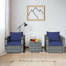 3 PC Patio Rattan Furniture Bistro Set Cushioned Sofa Chair Table Navy HW66530NY+